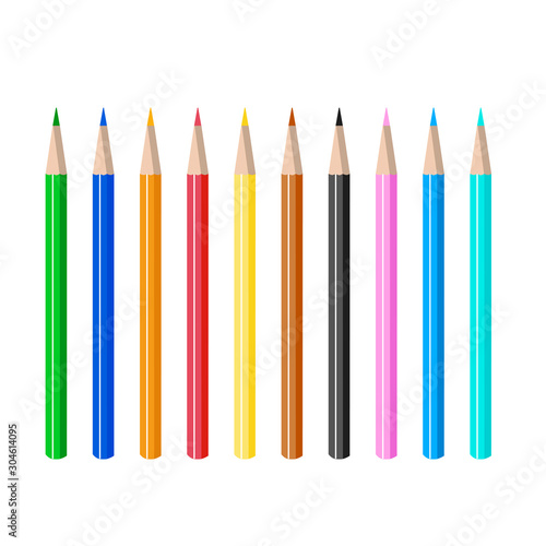 set of colored pencils. The artist's tools. Isolated objects on white background. Vector illustration.