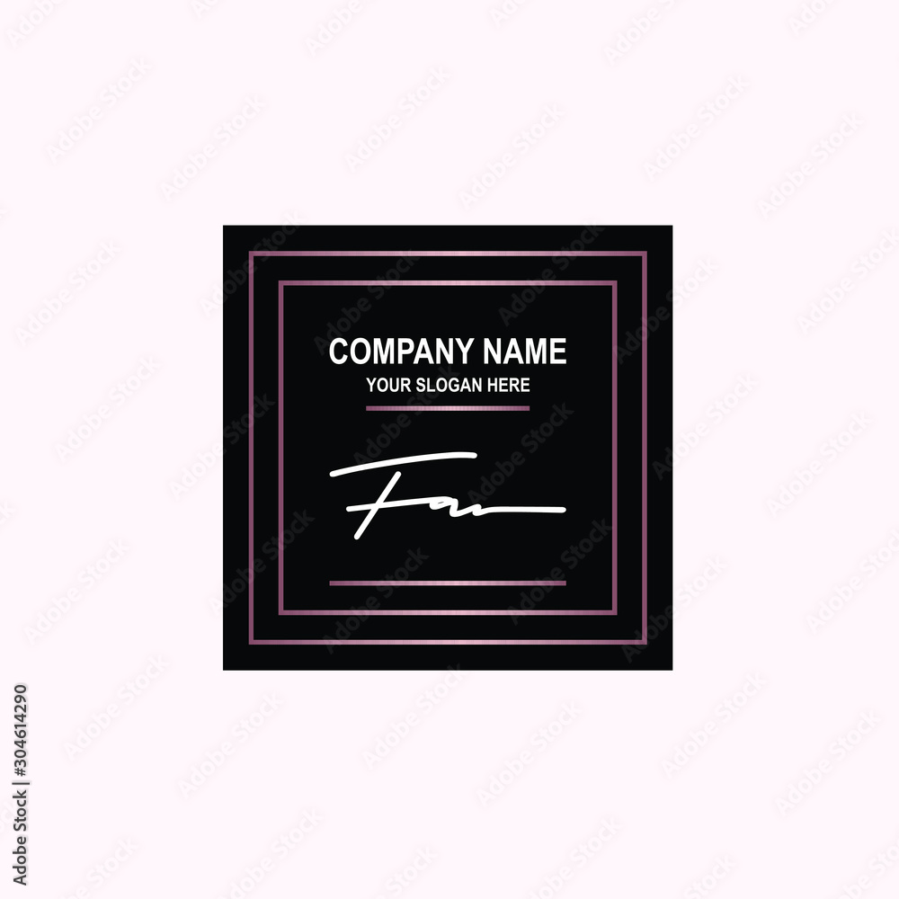 FA Initial signature logo is white, with a dark pink grid gradation line. with a black square background