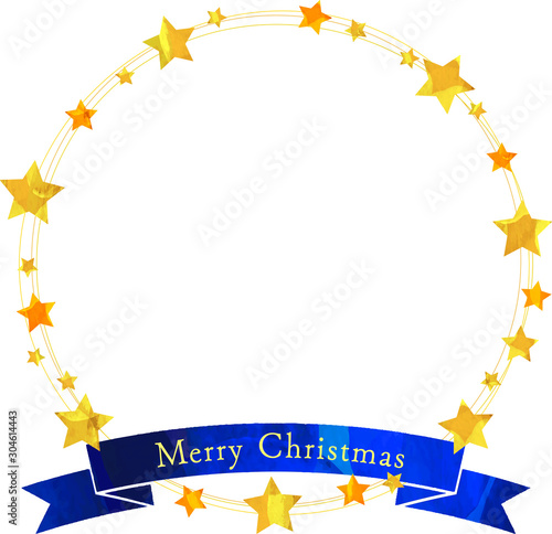 星_フレーム_サークル_リボン_イラスト_切り絵風_クリスマス_リース_star