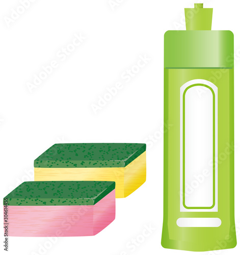食器用洗剤とスポンジのイメージイラスト