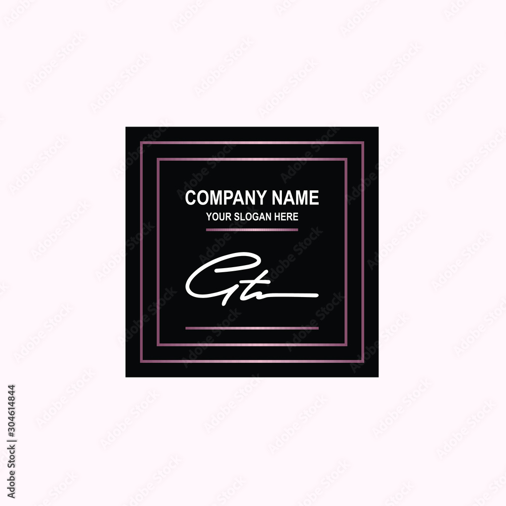 GT Initial signature logo is white, with a dark pink grid gradation line. with a black square background GT Initial signature logo is white, with a dark pink grid gradation line. with a black square background