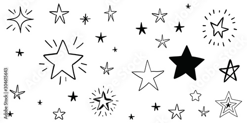 Stars doodle set. Hand drawn star sketch illustrations. Vector collection.