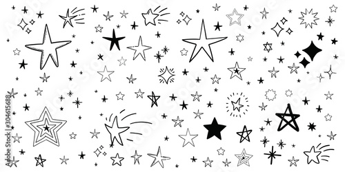 Stars doodle set. Hand drawn star sketch illustrations. Vector collection.