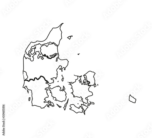 Denmark map on white background. Vector illustration.