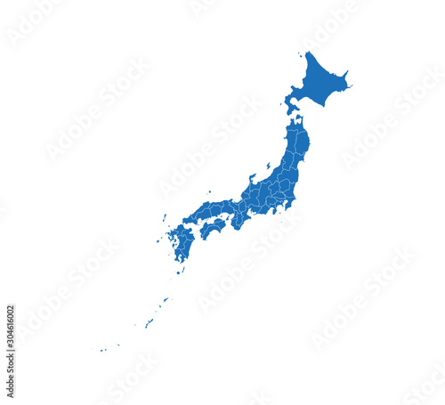 Japan Map, states border map. Vector illustration.