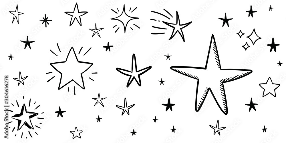Stars doodle set. Hand drawn star sketch illustrations. Vector collection.