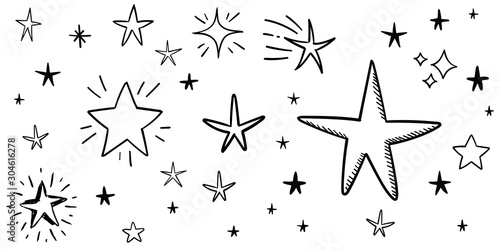 Stars doodle set. Hand drawn star sketch illustrations. Vector collection.