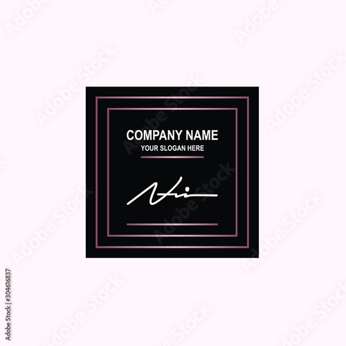 NI Initial signature logo is white, with a dark pink grid gradation line. with a black square background