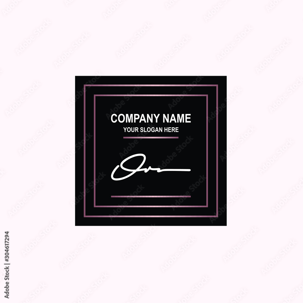 OR Initial signature logo is white, with a dark pink grid gradation line. with a black square background OR Initial signature logo is white, with a dark pink grid gradation line. with a black square background