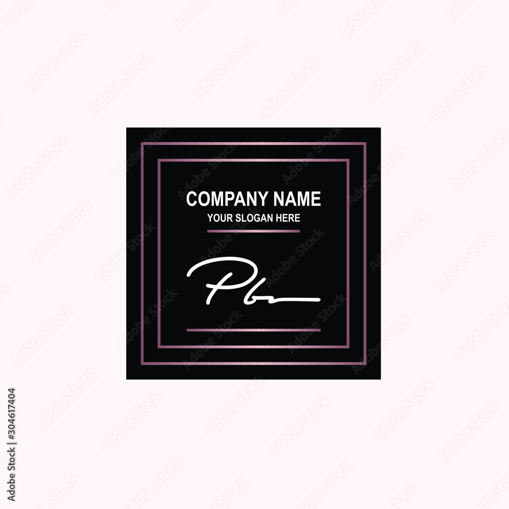 PB Initial signature logo is white, with a dark pink grid gradation line. with a black square background