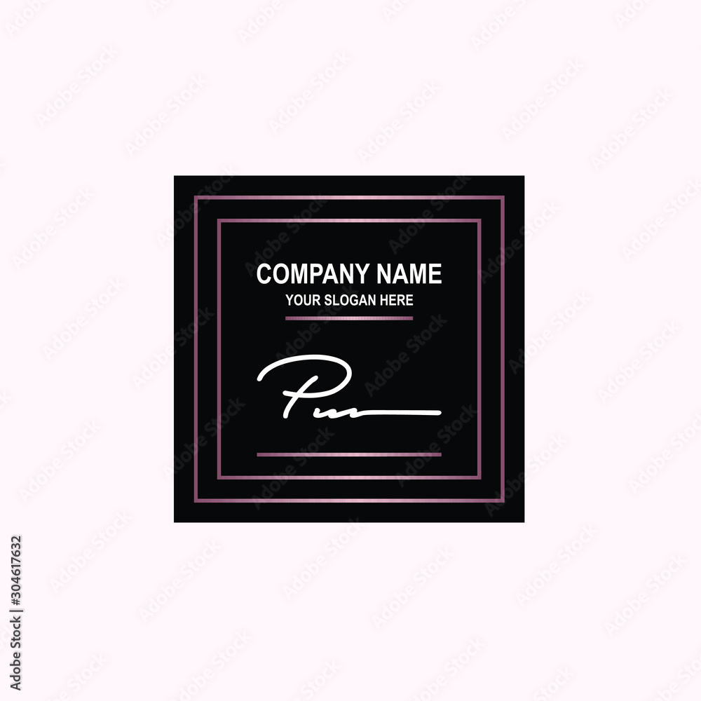 PU Initial signature logo is white, with a dark pink grid gradation line. with a black square background