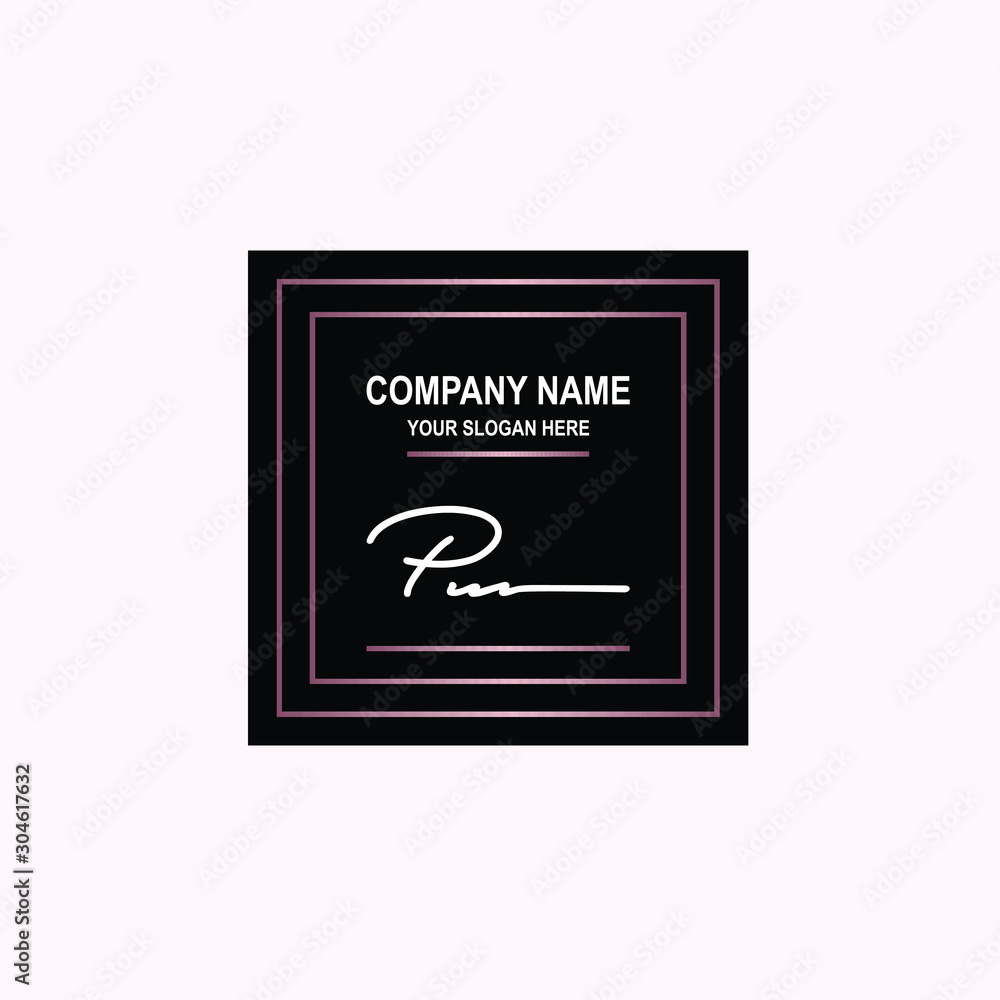 PU Initial signature logo is white, with a dark pink grid gradation line. with a black square background PU Initial signature logo is white, with a dark pink grid gradation line. with a black square background