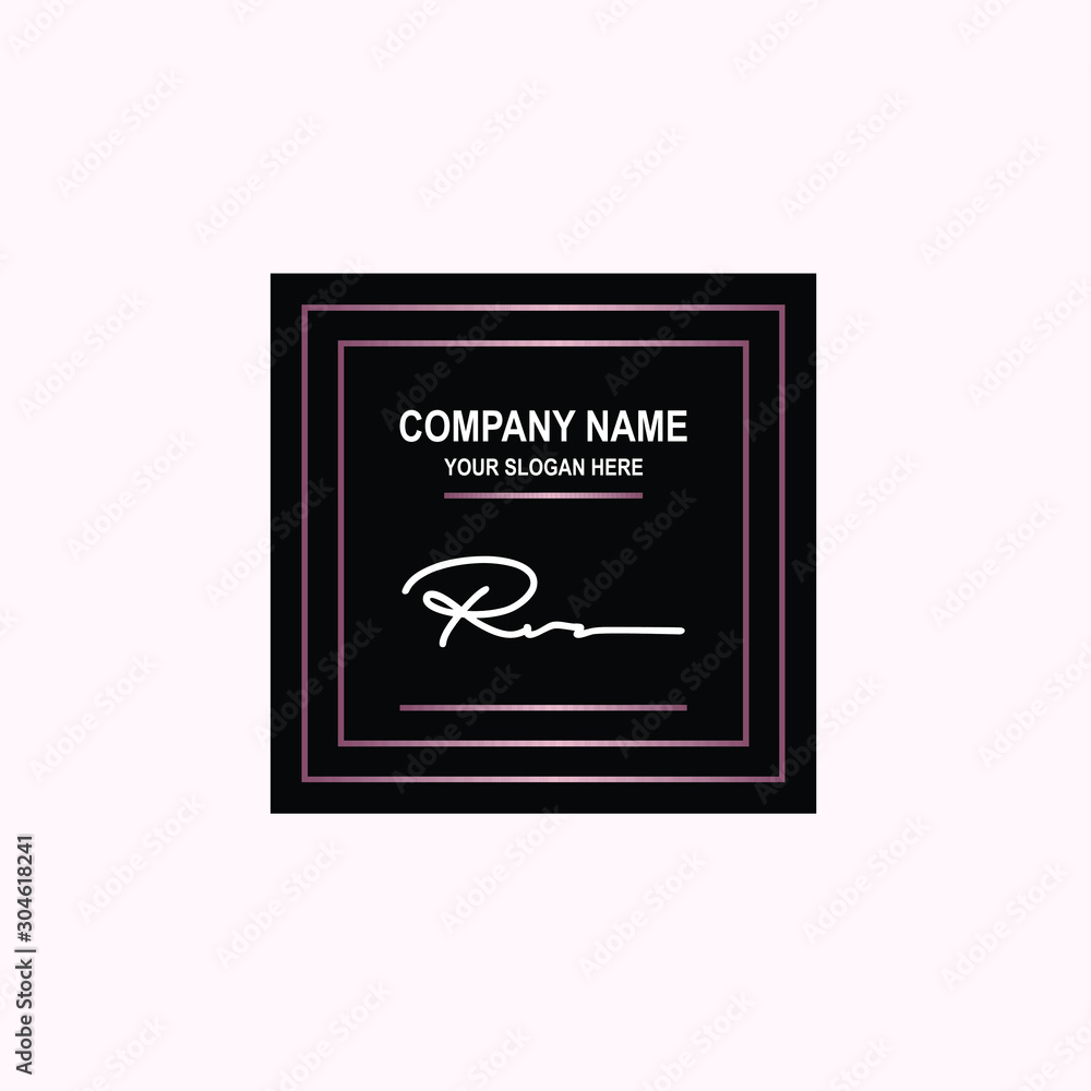 RV Initial signature logo is white, with a dark pink grid gradation line. with a black square background