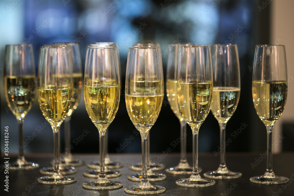 Glasses of champagne on the table Glasses of champagne on the table