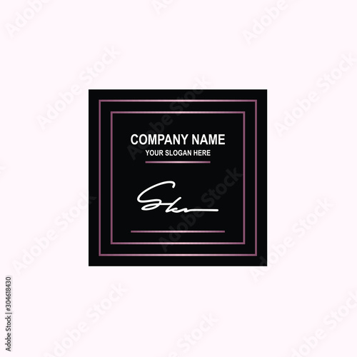 SK Initial signature logo is white, with a dark pink grid gradation line. with a black square background