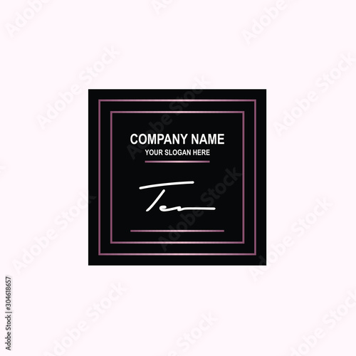 TE Initial signature logo is white, with a dark pink grid gradation line. with a black square background