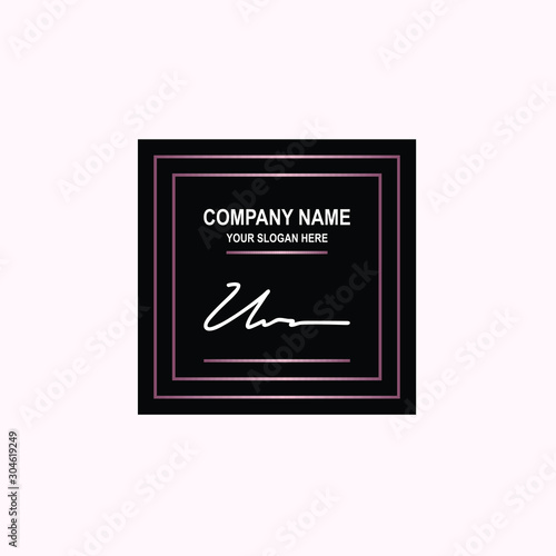 UV Initial signature logo is white, with a dark pink grid gradation line. with a black square background