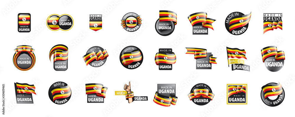 Uganda flag, vector illustration on a white background Uganda flag, vector illustration on a white background