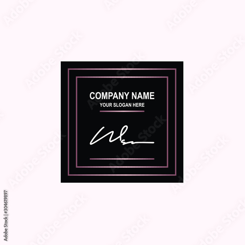 WS Initial signature logo is white, with a dark pink grid gradation line. with a black square background