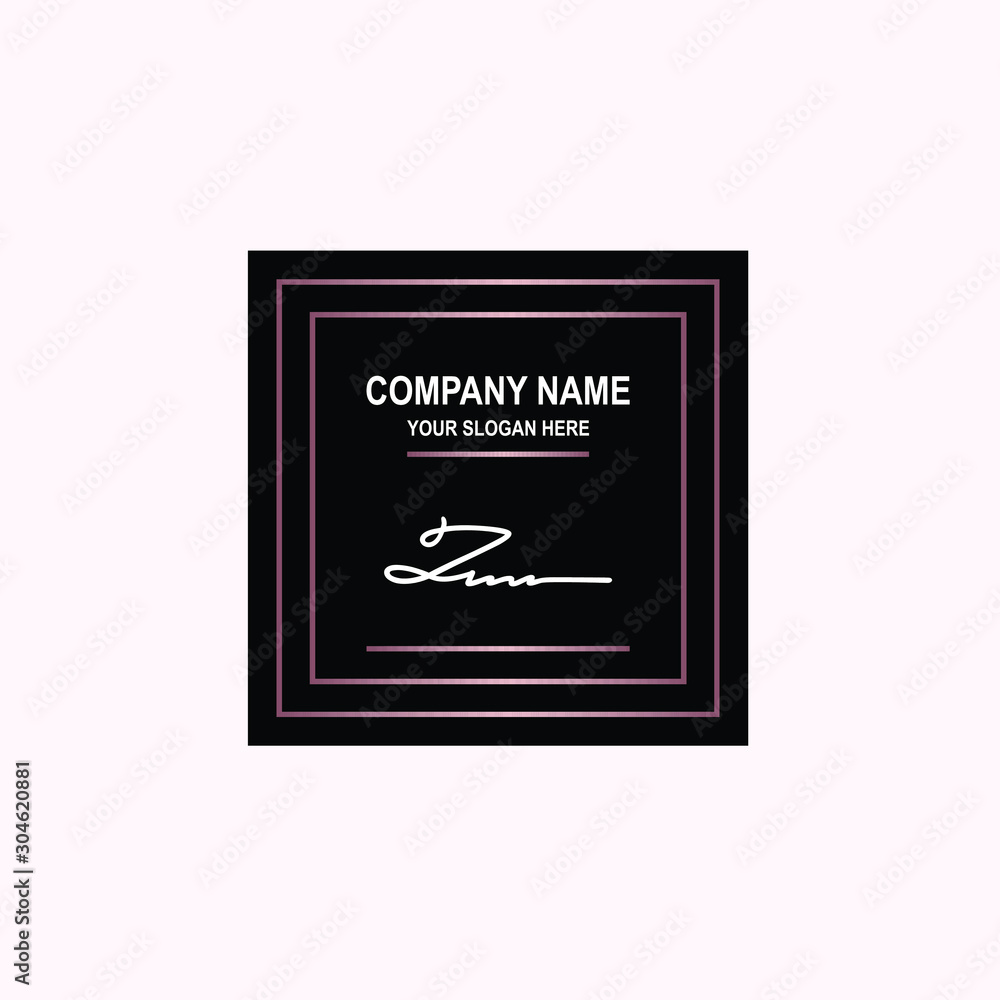 ZM Initial signature logo is white, with a dark pink grid gradation line. with a black square background