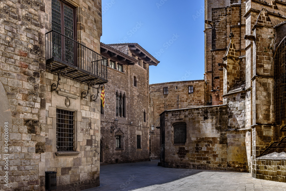 Medieval courtyard in Barcelona, Catalonia, Spain