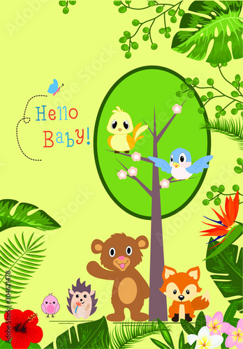 Cute jungle animals cartoon print graphic vector artwork for kids