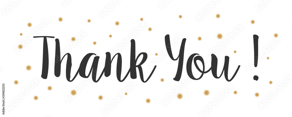 Thank You text hand drawn lettering calligraphic with golden stars ...