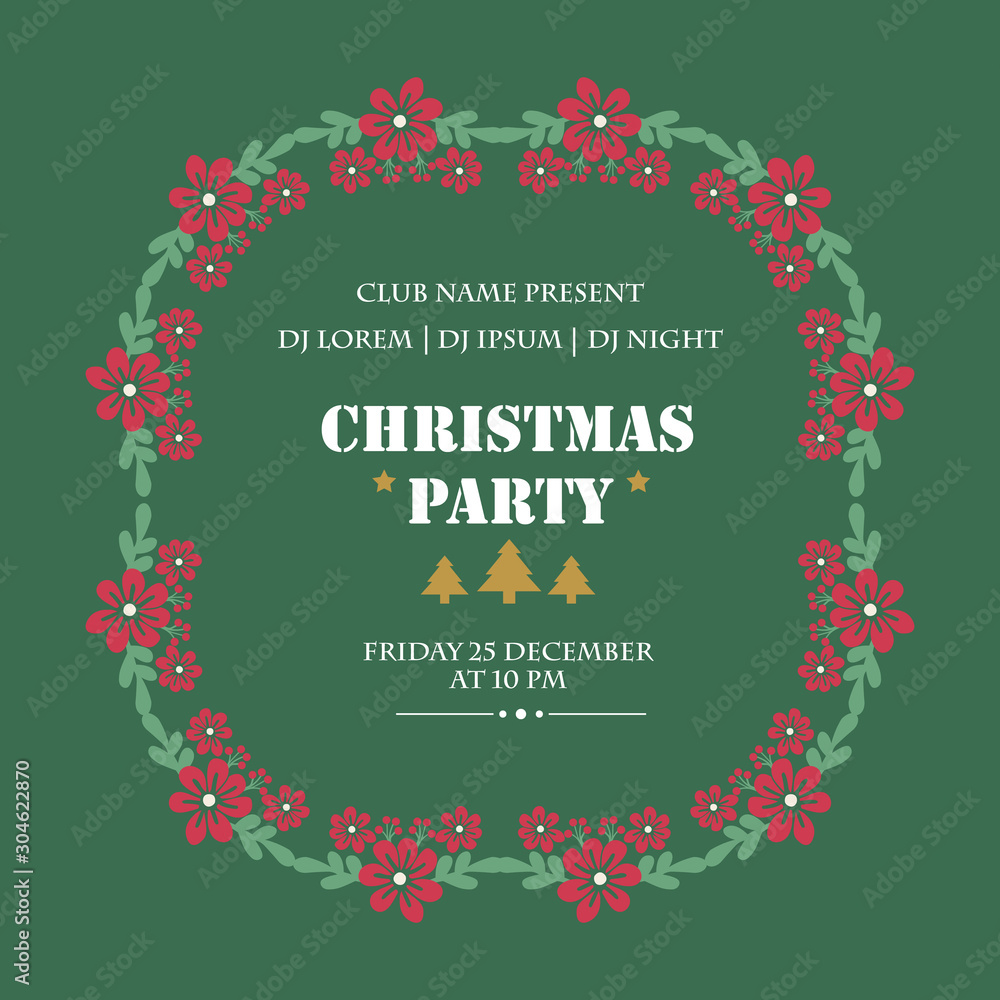 Template concept of christmas party, with elegant red flower frame texture. Vector