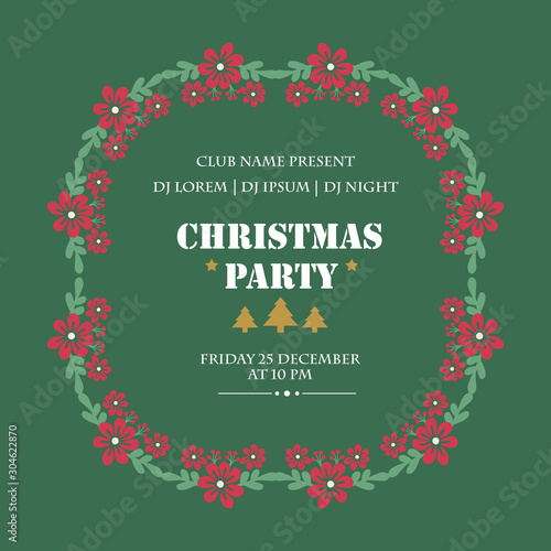 Template concept of christmas party, with elegant red flower frame texture. Vector