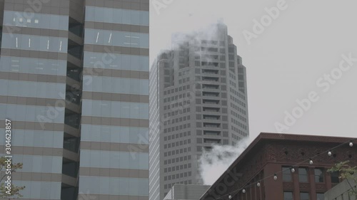 A City Building Covered in a Winter Fog