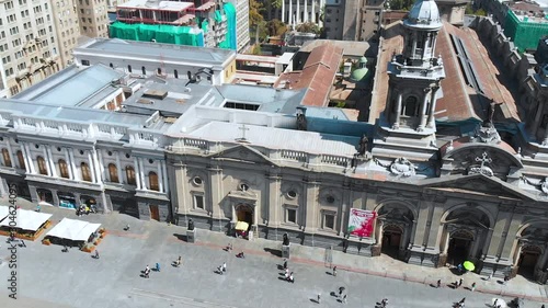 Santiago Metropolitan Cathedral, Church, Temple, Chile aerial view drone footage
