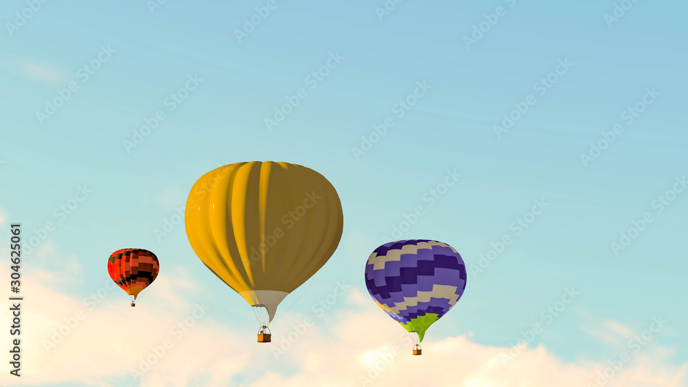 Obraz premium Hot air balloon in the sky 3D Rendering