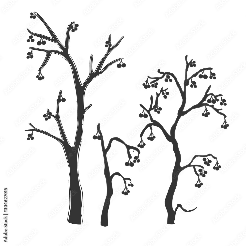 Naklejka Seamless Hand Drawn Design with Trees. Bright Scandinavian Style.