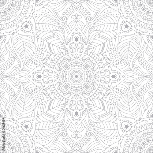 Gray and white ethnic boho seamless pattern. Tribal vintage background with f...