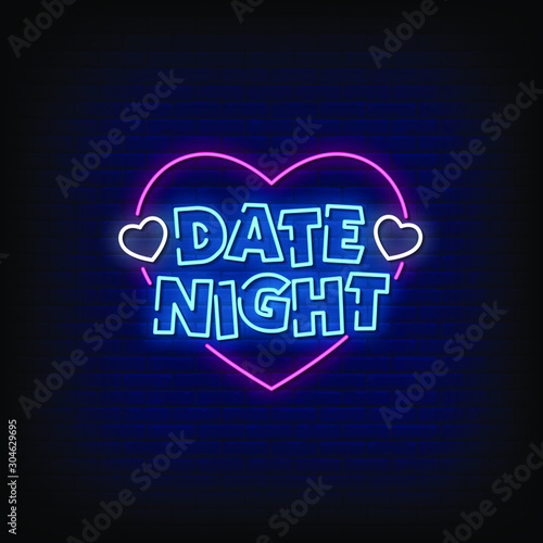 Date Night Neon Signs Style Text Vector