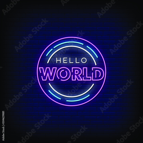 Hello World Neon Signs Style Text Vector
