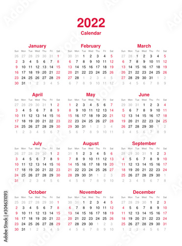 Calendar 2022 - 12 months yearly vector calendar in year 2022 - calendar template - planner calendar