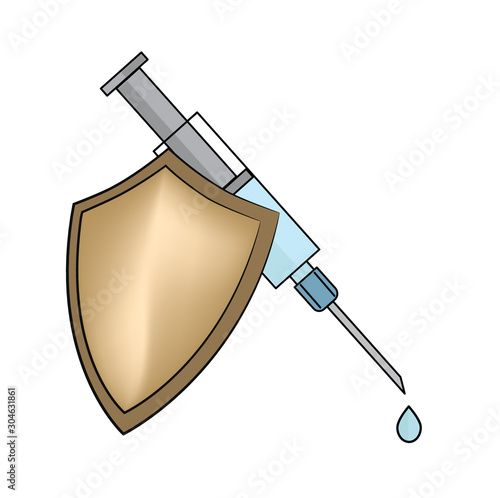 shield closes the syringe with the vaccine. vaccination protection. vector illustration.