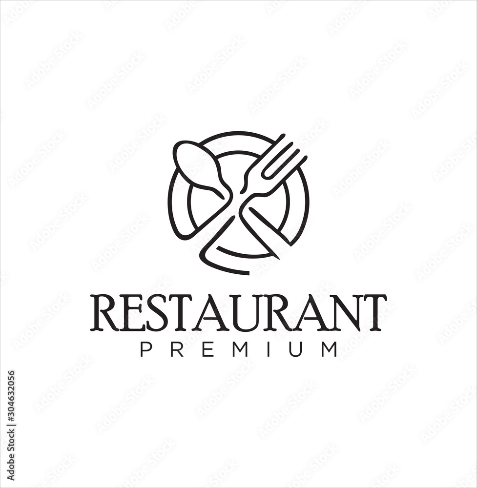 Fototapeta premium Food Logo Design Vintage Hipster Retro . cutlery Logo Design Illustration . Restaurant logo . Organic food logo. cutlery Logo Line 