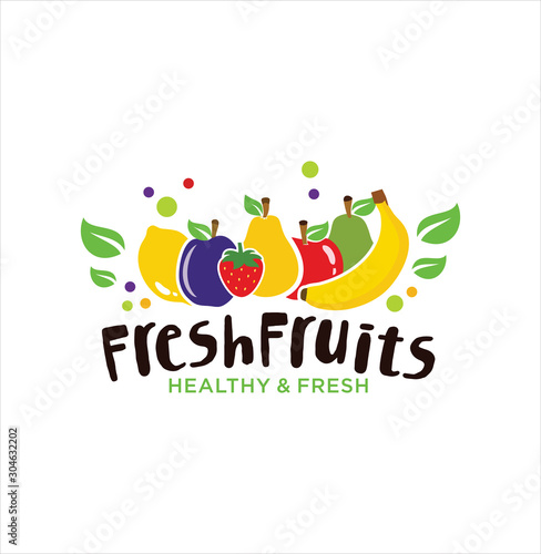 Fresh Fruits Logo Template . organic Fruit Logo Design . Fruit Logo Nature Health