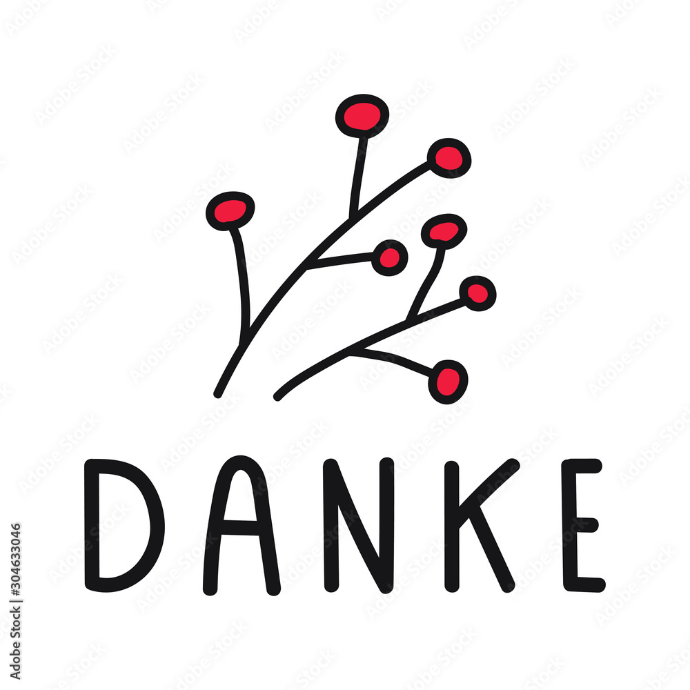 Danke is thank you in German. Hand drawn badge vector illustration for greeting card, sticker, poster design. Danke is thank you in German. Hand drawn badge vector illustration for greeting card, sticker, poster design.