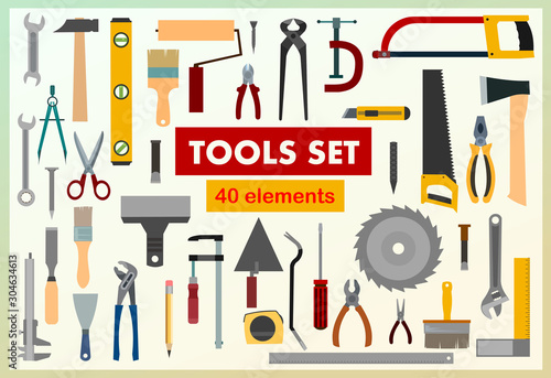 Building tools. Set. Background for text. Construction, decoration, repair of houses, offices. Repair services. Tool kits. Sale, rent. Hand tools. Sets. Shop plumbing, locksmith, carpenter, foreman.