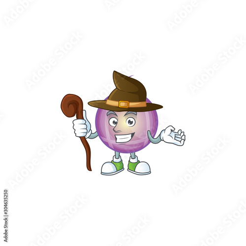 Happy halloween yellow christmas ball as a witch cartoon style.