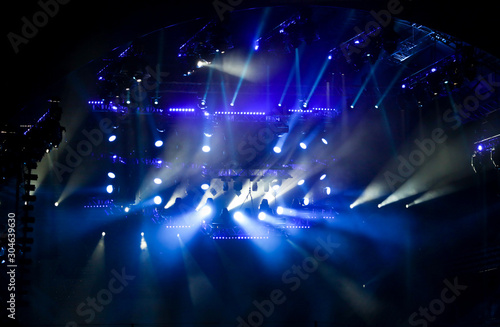 Blue light on a rock concert stage as background