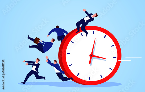 Huge clock hit a group of businessmen