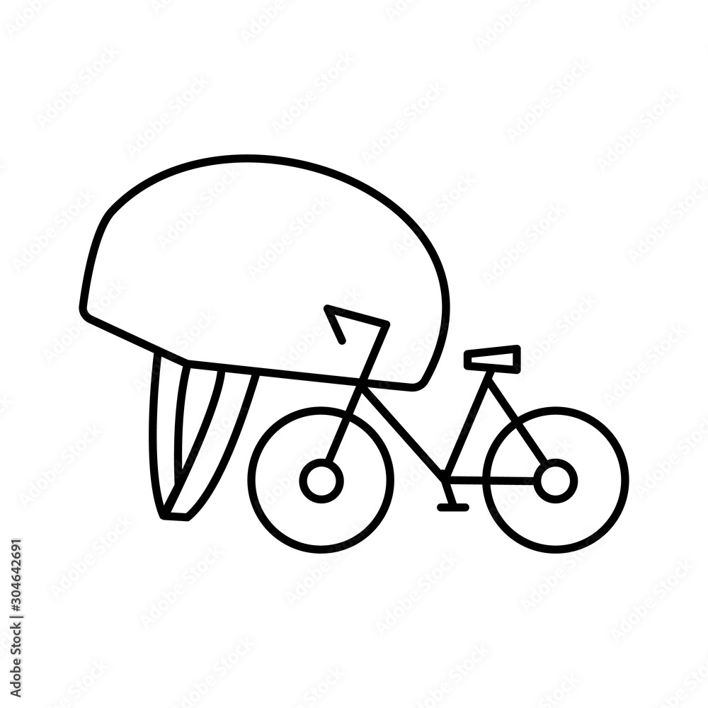Bike and bicycle helmet with chin strap for a safe ride. Mandatory wearing and use. Editable outline stroke linear icon. Thin vector black contour Bike and bicycle helmet with chin strap for a safe ride. Mandatory wearing and use. Editable outline stroke linear icon. Thin vector black contour
