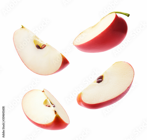 Different angle of slices red apple isolated on white background