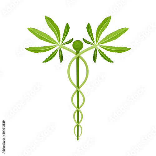 Symbol of Medical Industry With Cannabis Leaves From Both Sides Vector Illustrated Item