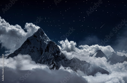 Top of mount in the clouds at night, Nepal © Glebstock