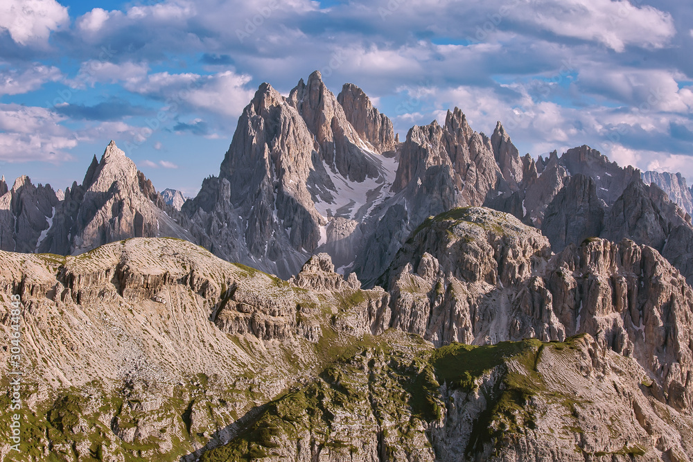 Mountain landscape in Tre Cime di Lavaredo National park, UNESCO World Heritage site in Italy
